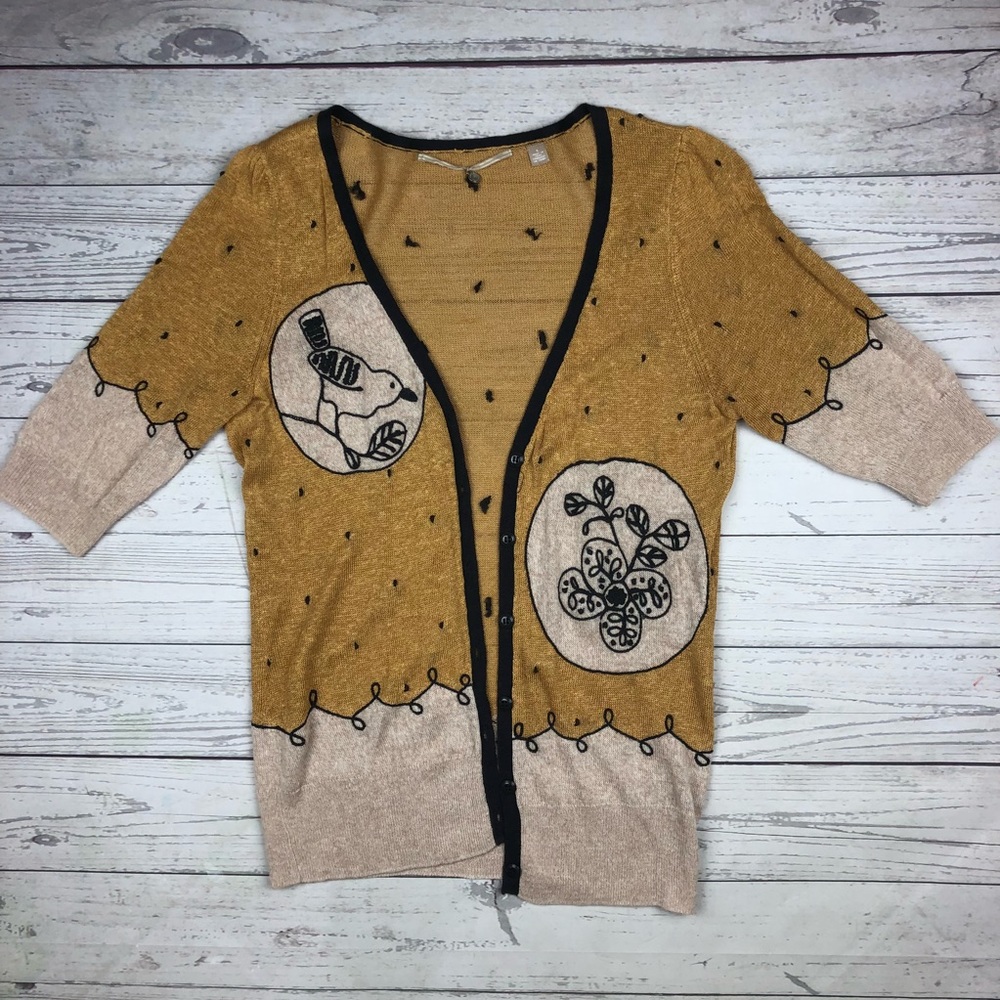 Anthropologie Knitted & Knotted Bird Cardigan